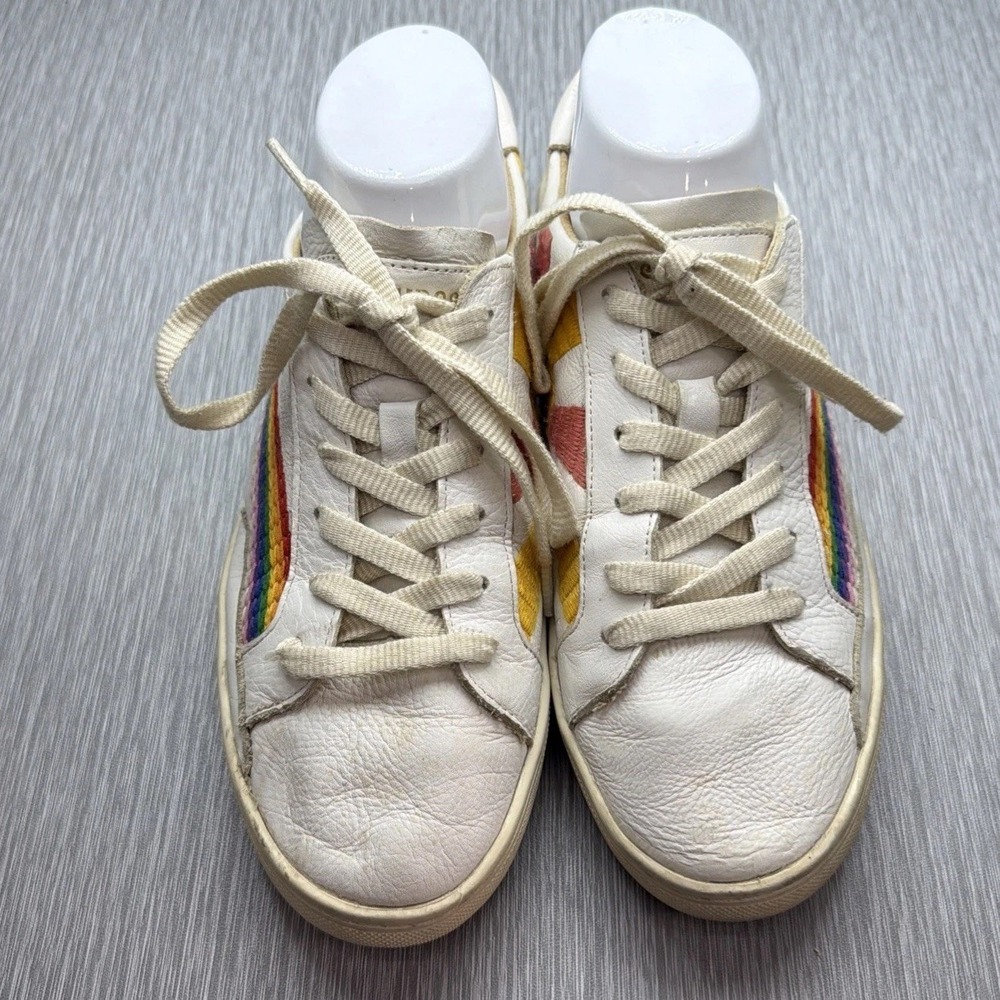 Soludos‎ Good Vibes Sneakers Women's 9 White Leather Rainbow Platform Shoes